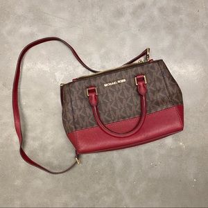 Michael Kors Kellen XS Satchel Brown Red Signature